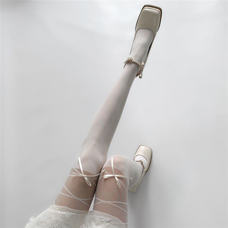 夜间教习室连裤袜女春秋薄款蝴蝶结绷带假过膝奶白色提花丝袜白丝,女士内衣/男士内衣/家居服,连裤袜/打底袜,淘宝优惠券,粉丝福利购,淘宝优惠卷