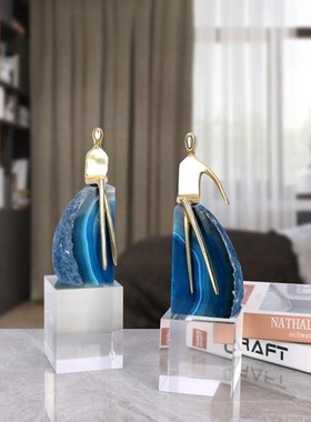 轻奢水晶石铜人物坐姿吊脚禅意摆件家居客厅玄关柜酒柜书柜装饰品