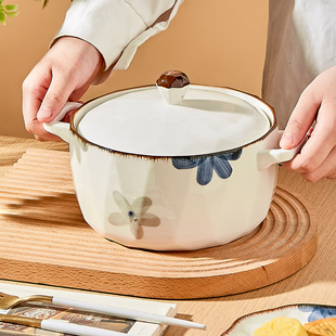 日式双耳陶瓷装猪油罐耐高温家用带盖密封大容量辣椒油罐储油容器