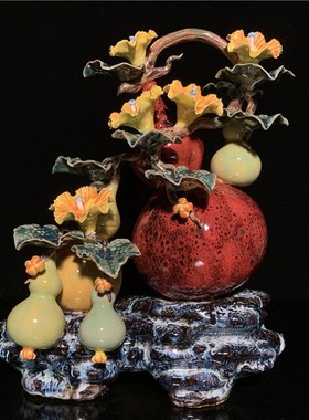 石湾公仔陶瓷葫芦摆件创意家居客厅博古架电视柜植物饰品新居礼品