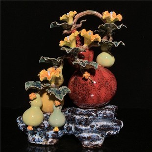 石湾公仔陶瓷葫芦摆件创意家居客厅博古架电视柜植物饰品新居礼品