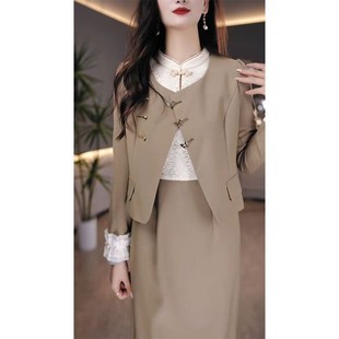 蕾丝长袖连衣裙高贵西装外套两件套女2024秋季新款设计感拼接套装