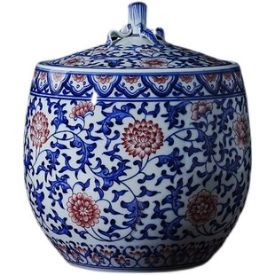 花瓶陶瓷手绘盖罐茶叶罐 景德镇复古青花釉里红客厅居家桌面摆件