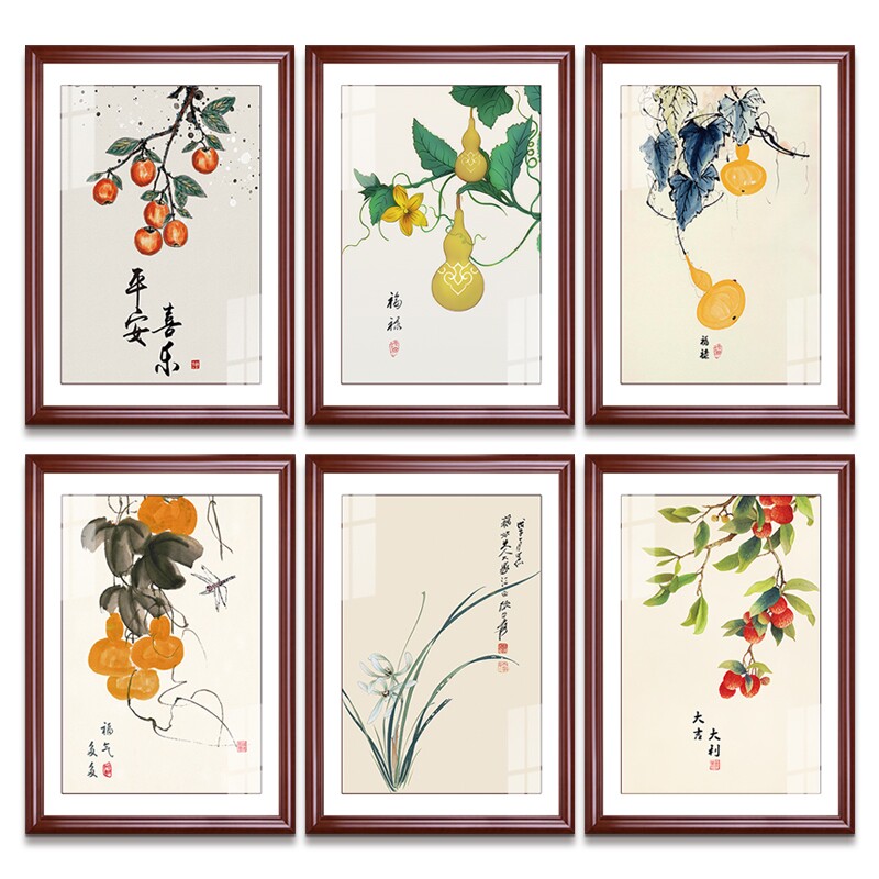 电表箱装饰画免打孔竖款电箱盖面板新中式餐厅水果挂画客厅壁画