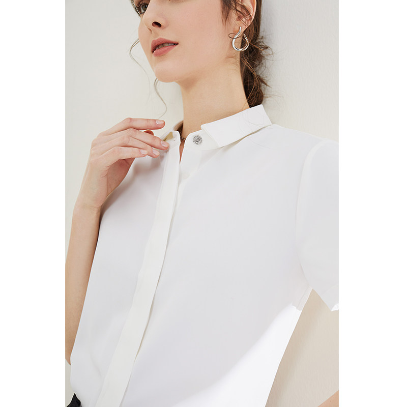 白色雪纺衬衫女短袖夏季薄款职业装上衣气质高端正装抗皱夏天衬衣