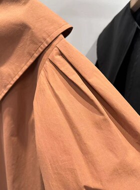 春秋季新款砖红色黑色大领子尖领子宽松款女衬衫衬衣有大码女长袖