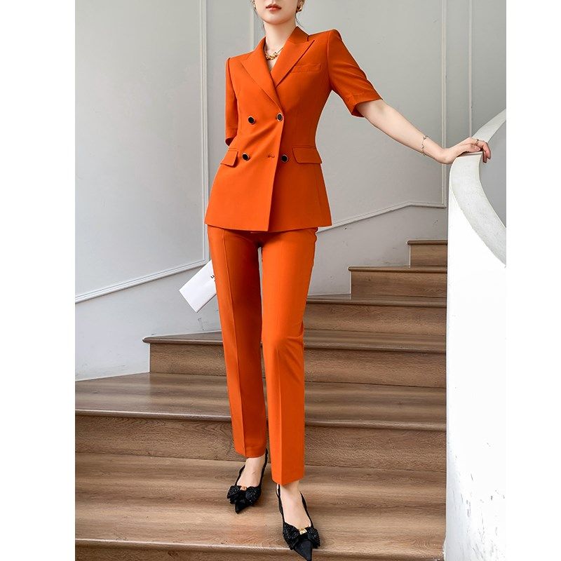 夏天西装套装女薄款短袖2025新款高级感小个子职业休闲西服外套