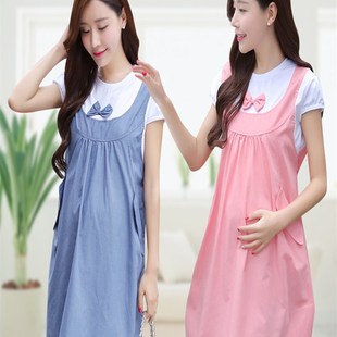 2023新款孕妇连衣裙中长款假两件套纯棉宽松怀孕期小个子夏装外套