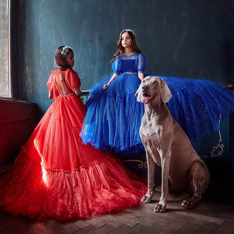 儿童主持人拖尾晚礼服高端女童模特走秀公主裙小女孩钢琴表演出服