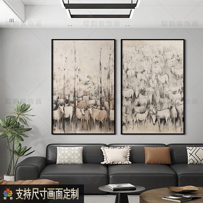 客厅抽象艺术竖版挂画民宿酒店大厅无框画侘寂风样板间房间装饰画