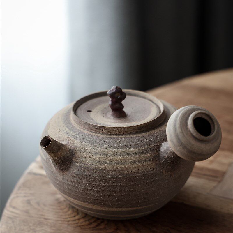 太湖石砂铫 煮老白茶 电陶炉烧水壶粗陶煮茶壶 复古超薄纯手工壶
