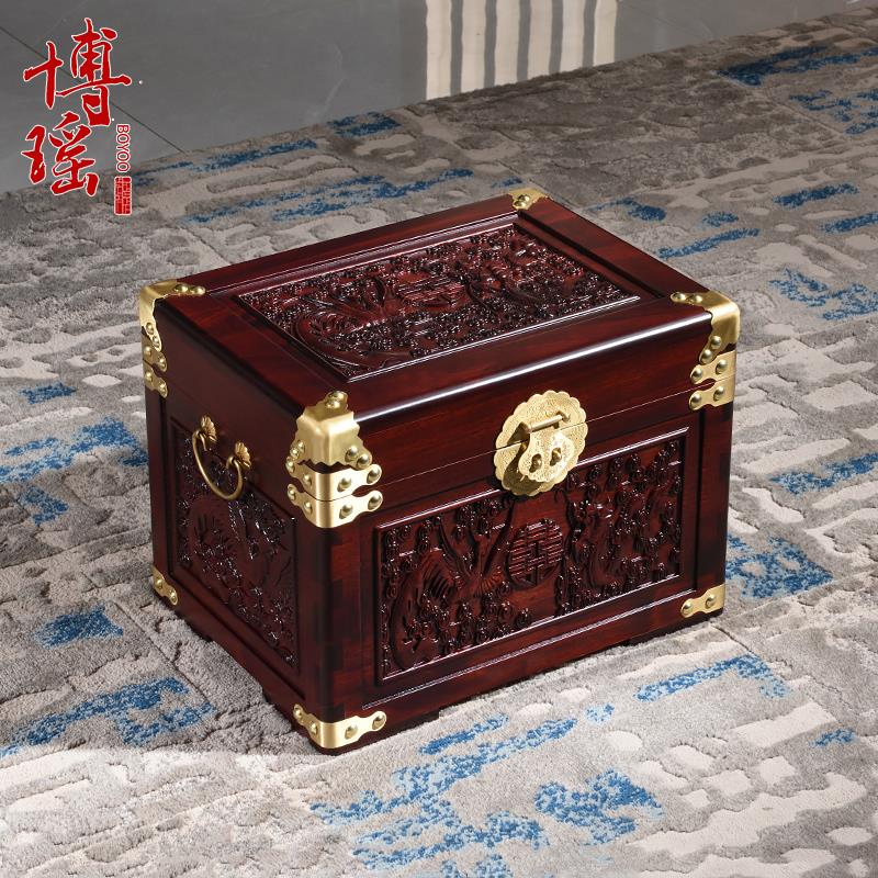 樟木箱子婚嫁箱仿古香樟木雕花嫁妆箱结婚箱收纳储物箱字画箱衣箱
