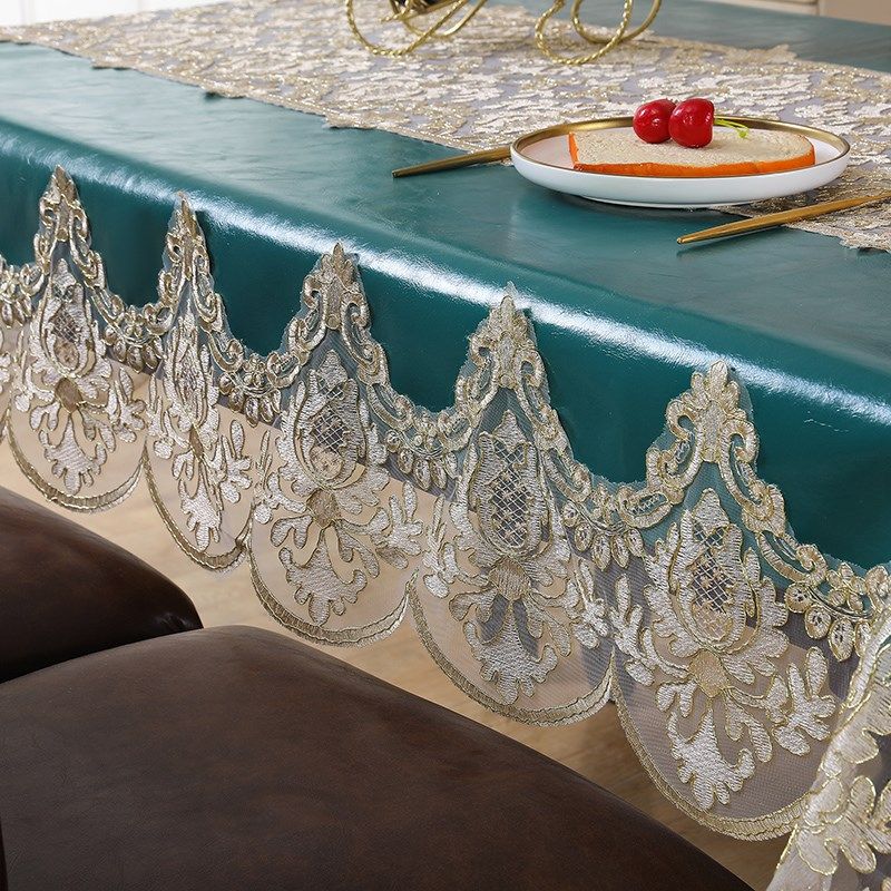 欧式蕾丝PU拼接防水餐桌桌布软皮革高档奢华长方形台布桌旗茶几垫,居家布艺,桌布,淘宝优惠券,粉丝福利购,淘宝优惠卷