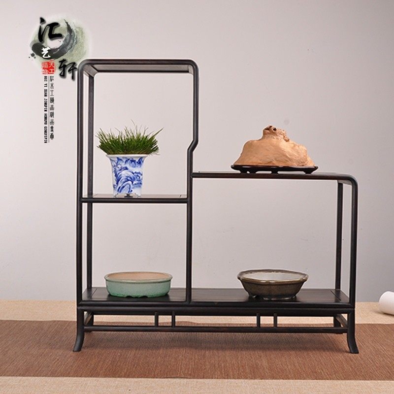 盆景茶壶原木展示架实木多宝格茶具展架微型展示小圆形摆件组合架