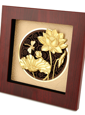 创意家居饰品金箔莲花荷花框画乔迁礼品客厅电视柜酒柜装饰小摆件