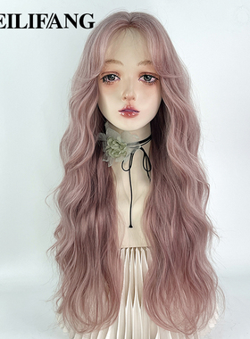 薄藤粉紫色蕾丝假发羊毛卷手勾长卷发大波浪水波纹全头套女lolita