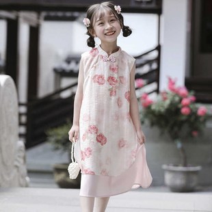 旗袍女童改良汉服新中式连衣裙儿童古风唐装小女孩夏季薄款洋气