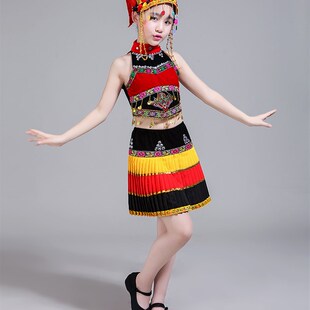 傲天骄彝族舞蹈服彝族演出服民族合唱舞蹈服彝族百褶裙彝族服装女