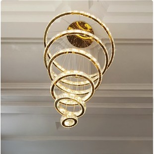 复式楼别墅客厅大吊灯LOFT公寓中楼挑空客厅灯轻奢水晶楼梯吊灯