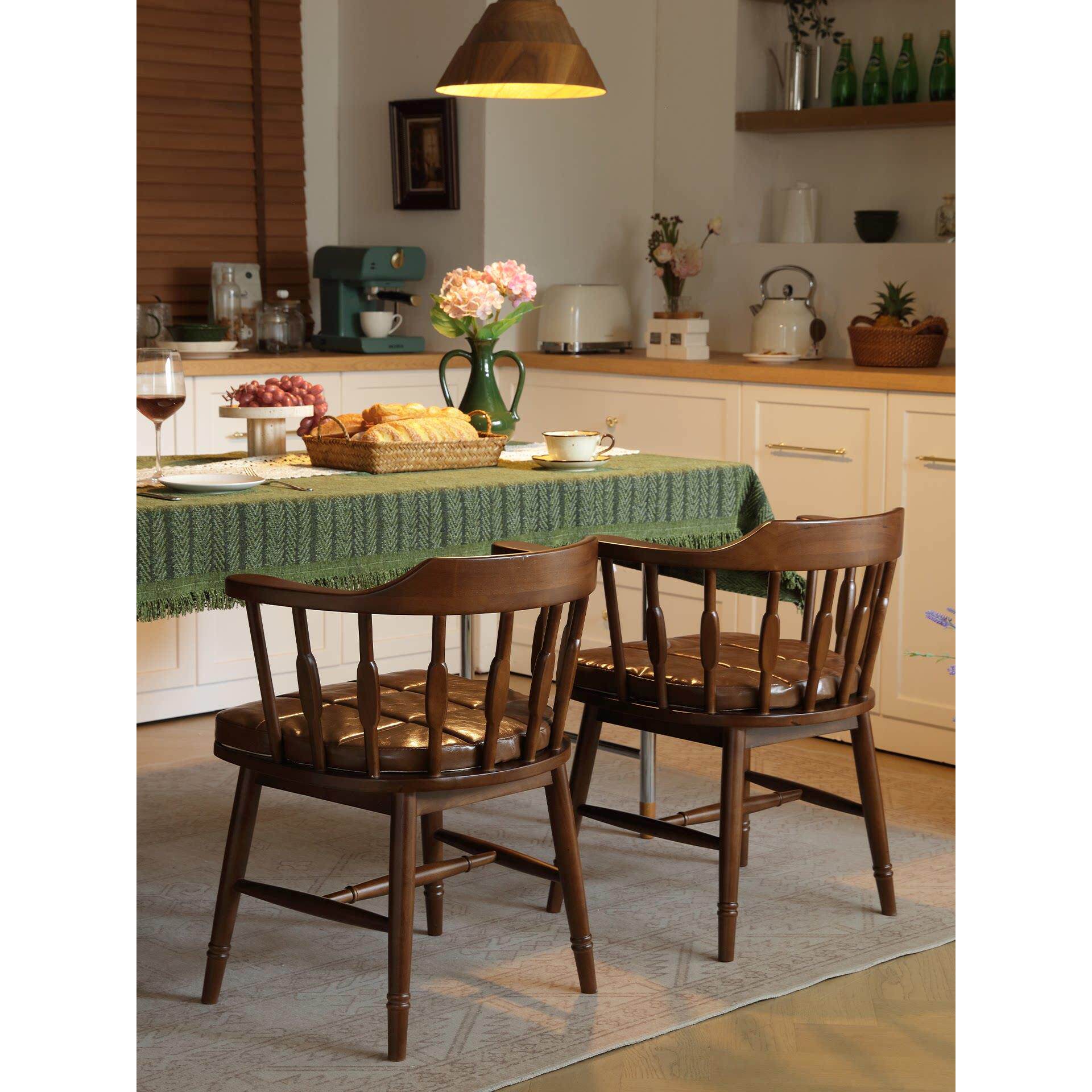 中古实木软包餐椅客厅家用小户型简约靠背书房办公喝茶主人圈椅子