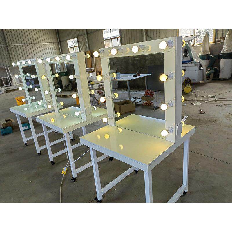 影楼培训学校专用双面化妆台配有轻型车轮化妆镜台移动影楼剧场化