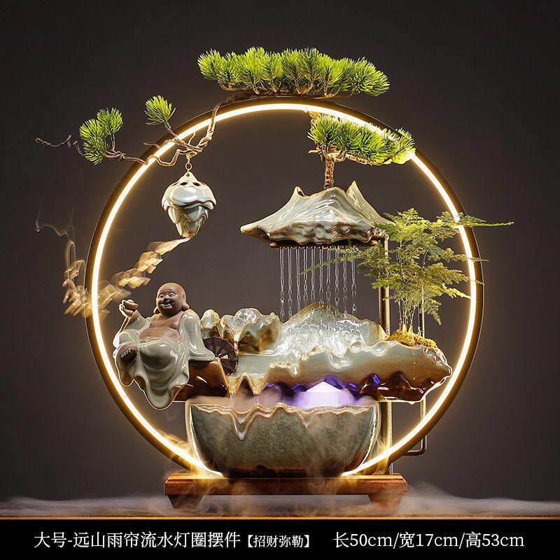 招财流水生财摆件客厅玄关陶瓷摆饰办公室桌面循环水乔迁开业礼品