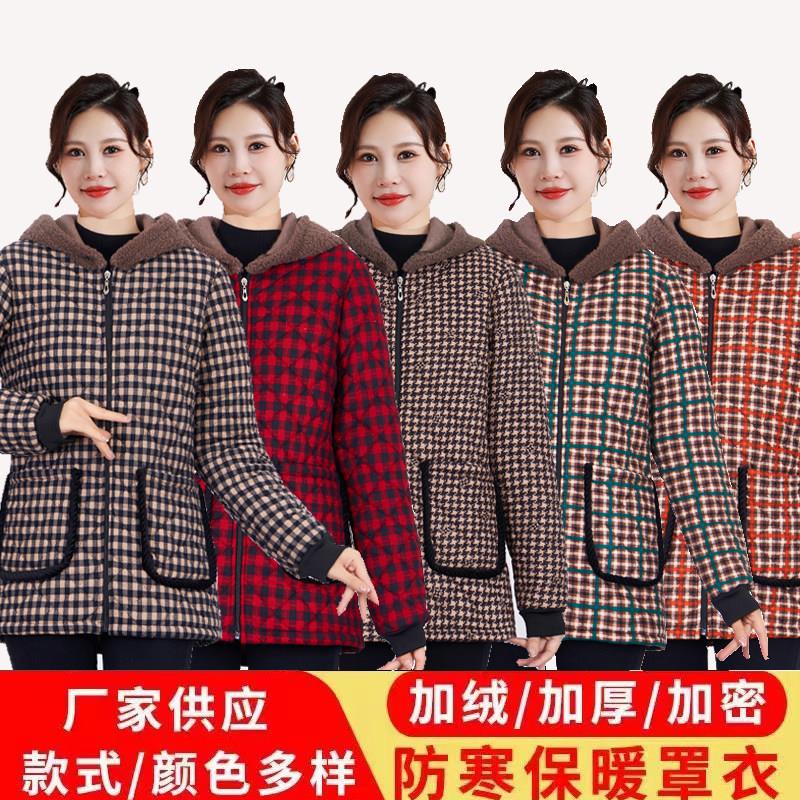 冬季罩衣女加绒加厚外套防污耐脏保暖厨房围裙棉衣工作服时尚新款