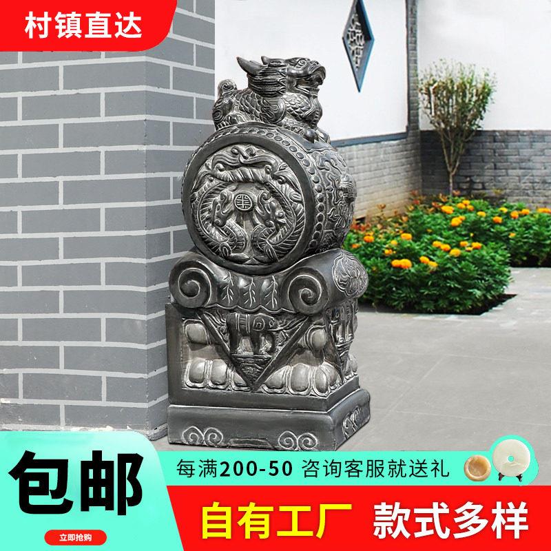 石雕门墩天然青石彷古麒麟一对家用石墩门口摆件石鼓抱鼓石