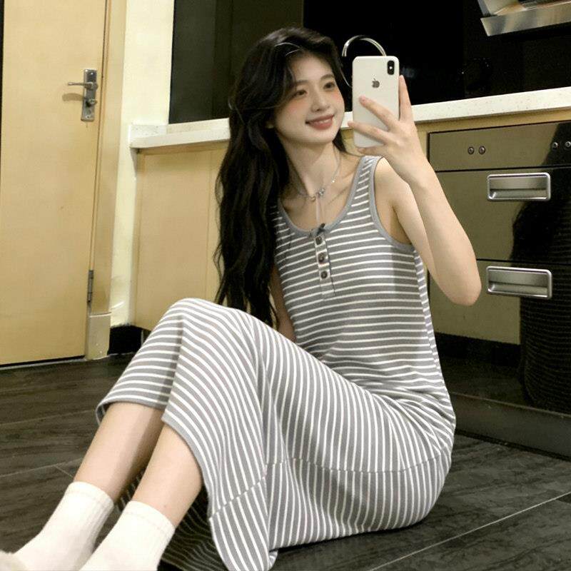 夏季女睡裙薄款2026新长版学生少女背心无袖凉感夏天洋装家居服