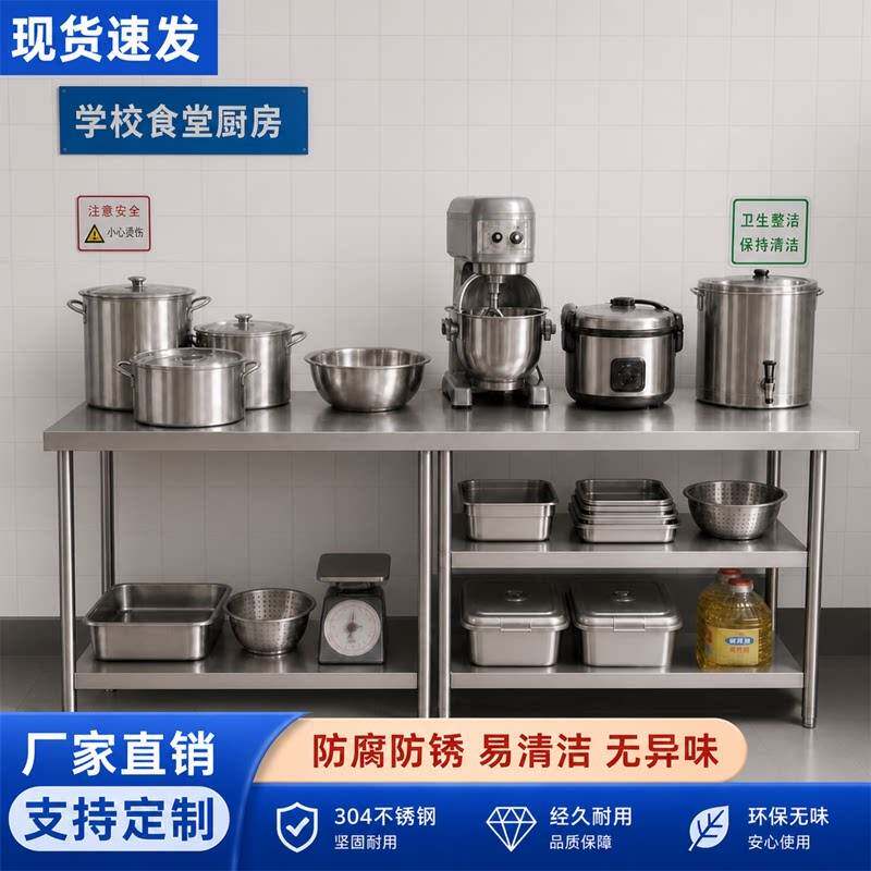 加厚304不锈钢商用工作台后厨打荷台厨房切菜台多层置物操作台