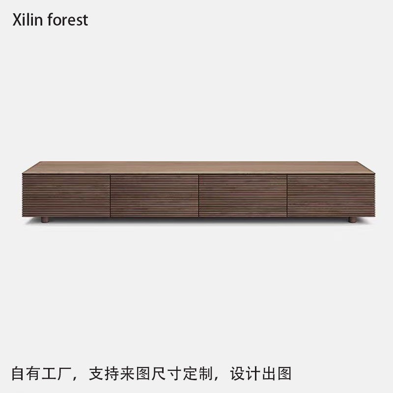 北美FAS 电视柜现代简约意式轻奢黑胡桃收纳柜客厅全实木橡木地柜