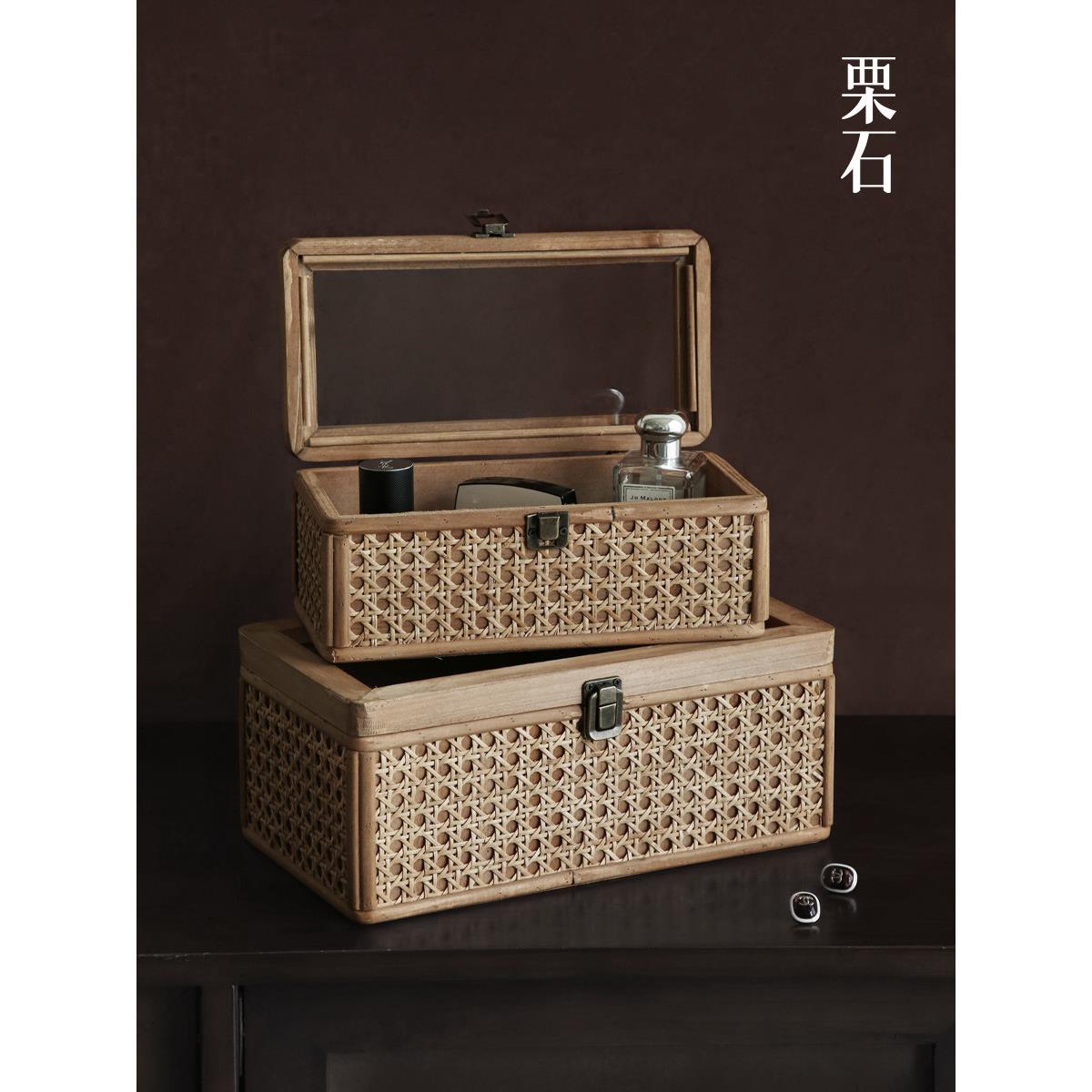 栗子石[Bohoy]覆古藤条收纳盒B&B桌面首饰盒化妆品杂项盒装饰品