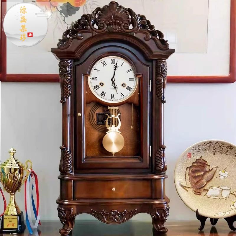 源盛集珍老式发条机械报时座钟古典摆钟高端实木立钟北极星机芯