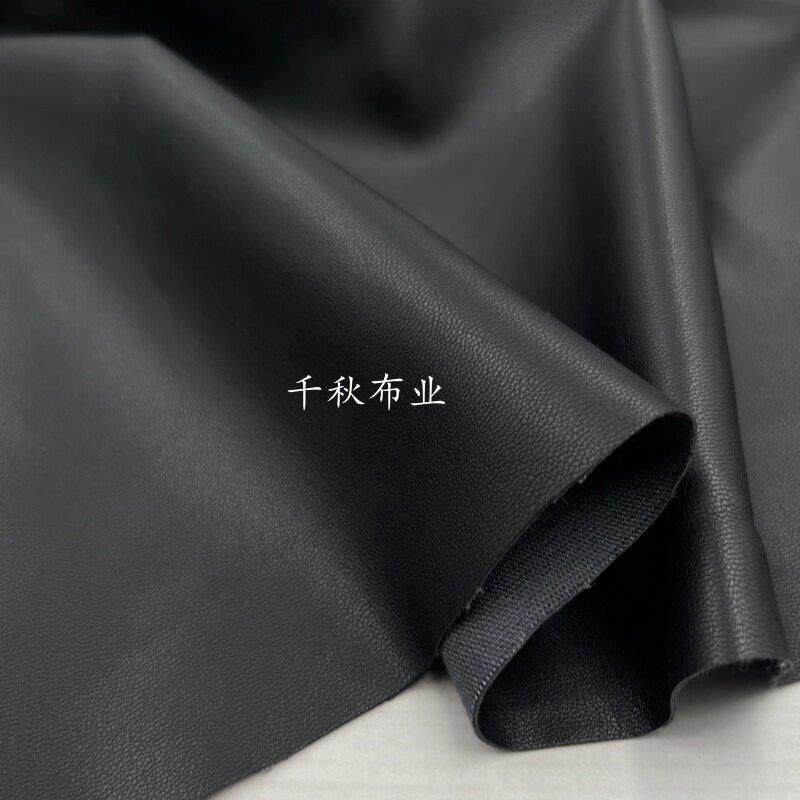 黑色人造皮革仿皮布料PU皮棉底板横弹力面料春秋裙子裤子外套布料