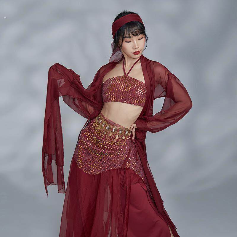 古典舞国风爵士红色套装飘逸显瘦纱衣现代舞舞蹈服练功服