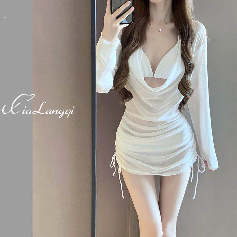 比基尼泳衣女2025新款三件套高级感绝美白色性感小胸海边沙滩度假