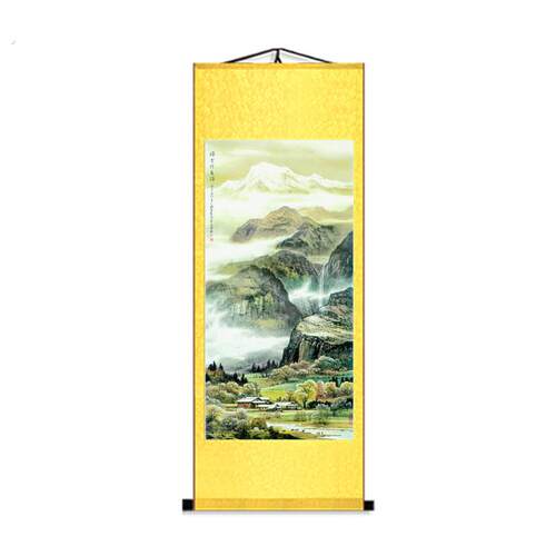 客厅竖版沙发背景墙背有靠山图办公室国画山水画中式客厅装饰挂画