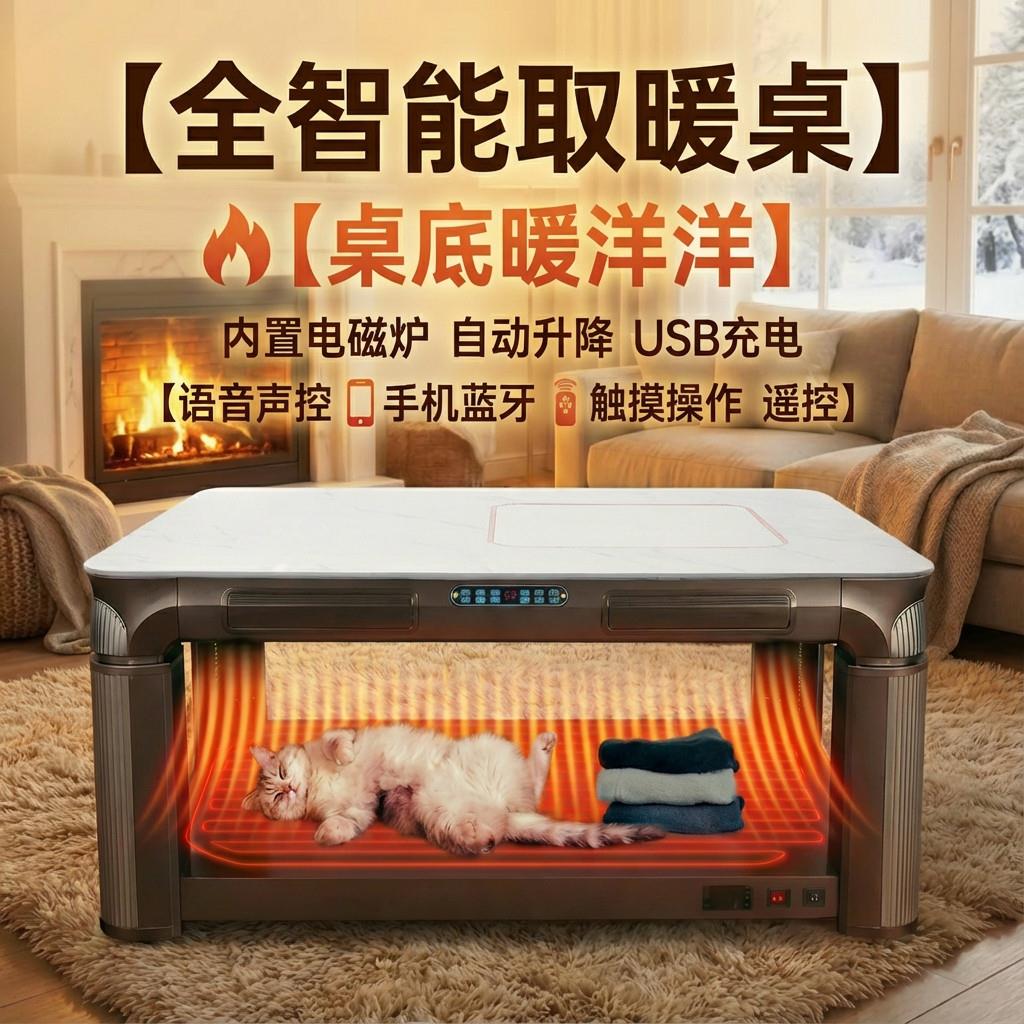 多功能取暖桌电暖茶几客厅智能语音遥控升降电暖桌家用茶桌电暖炉