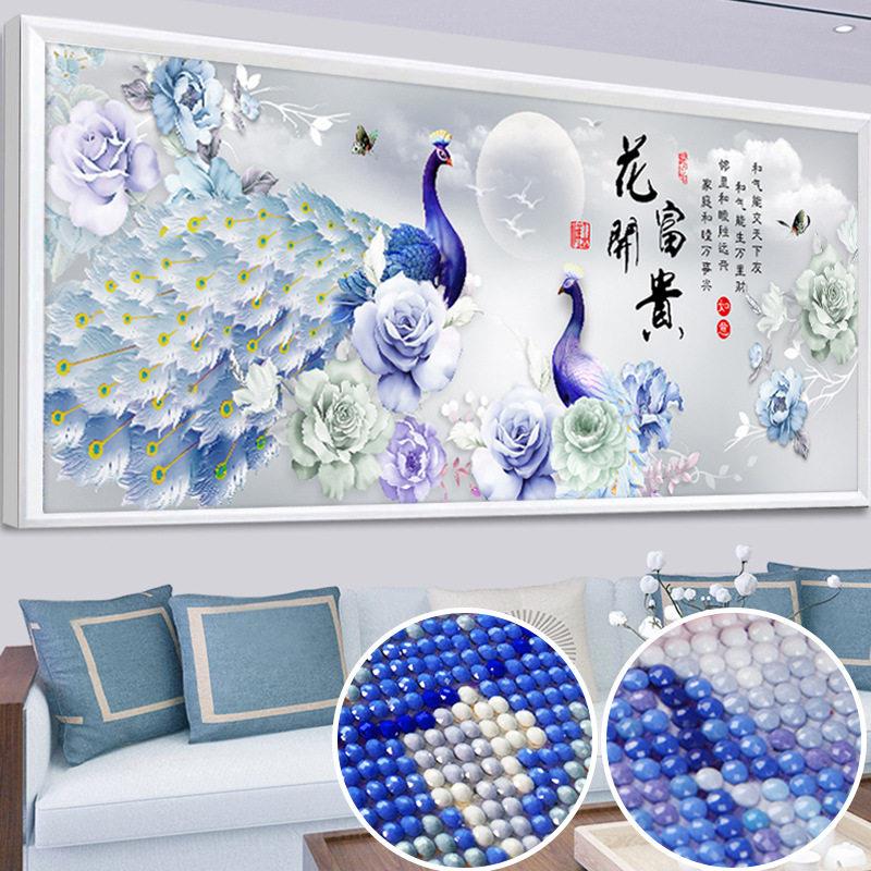 5D钻石画满钻2024年新款客厅花开富贵孔雀牡丹水晶点贴十字绣2023