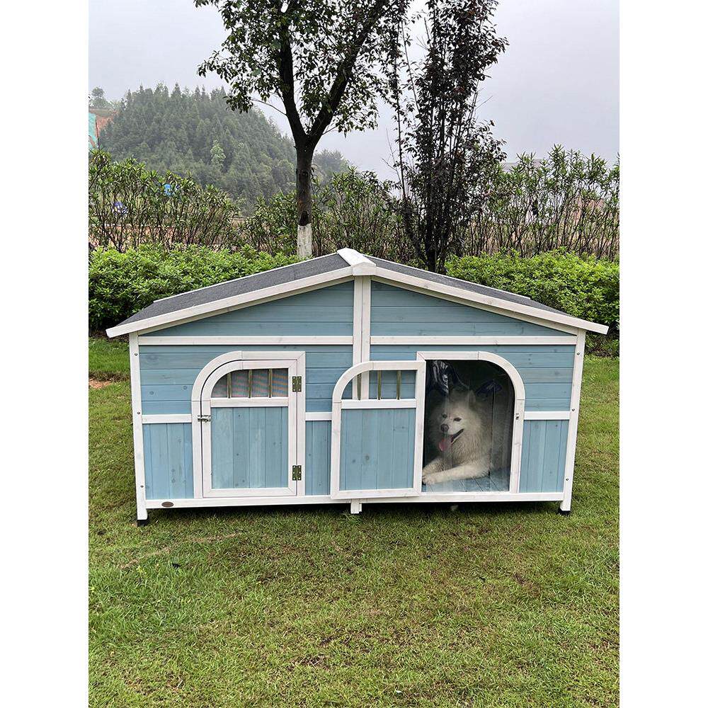 狗窝室外防雨木制狗别墅中大型犬舍狗房超大空间户外狗屋双门狗笼