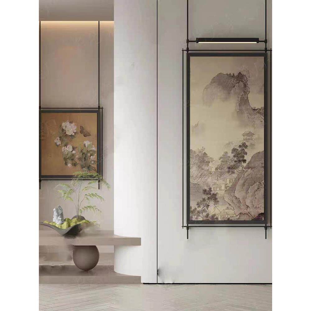 新中国风景观装饰画夜光装饰画金属吊杆壁画餐厅装饰立体氛围壁灯