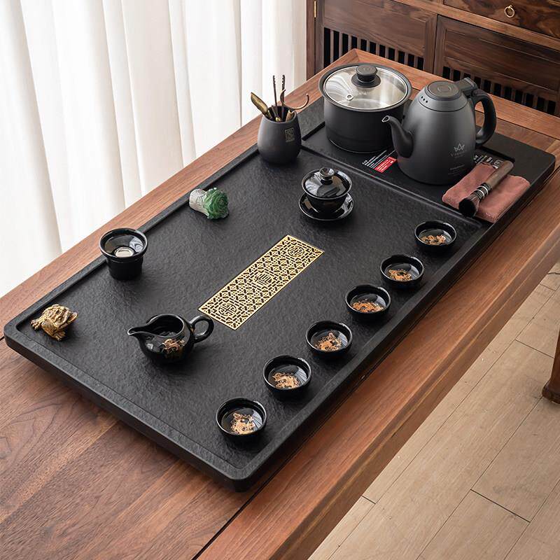 整块天然乌金石茶盘套装全自动底部上水一体茶具家用简约茶台整套