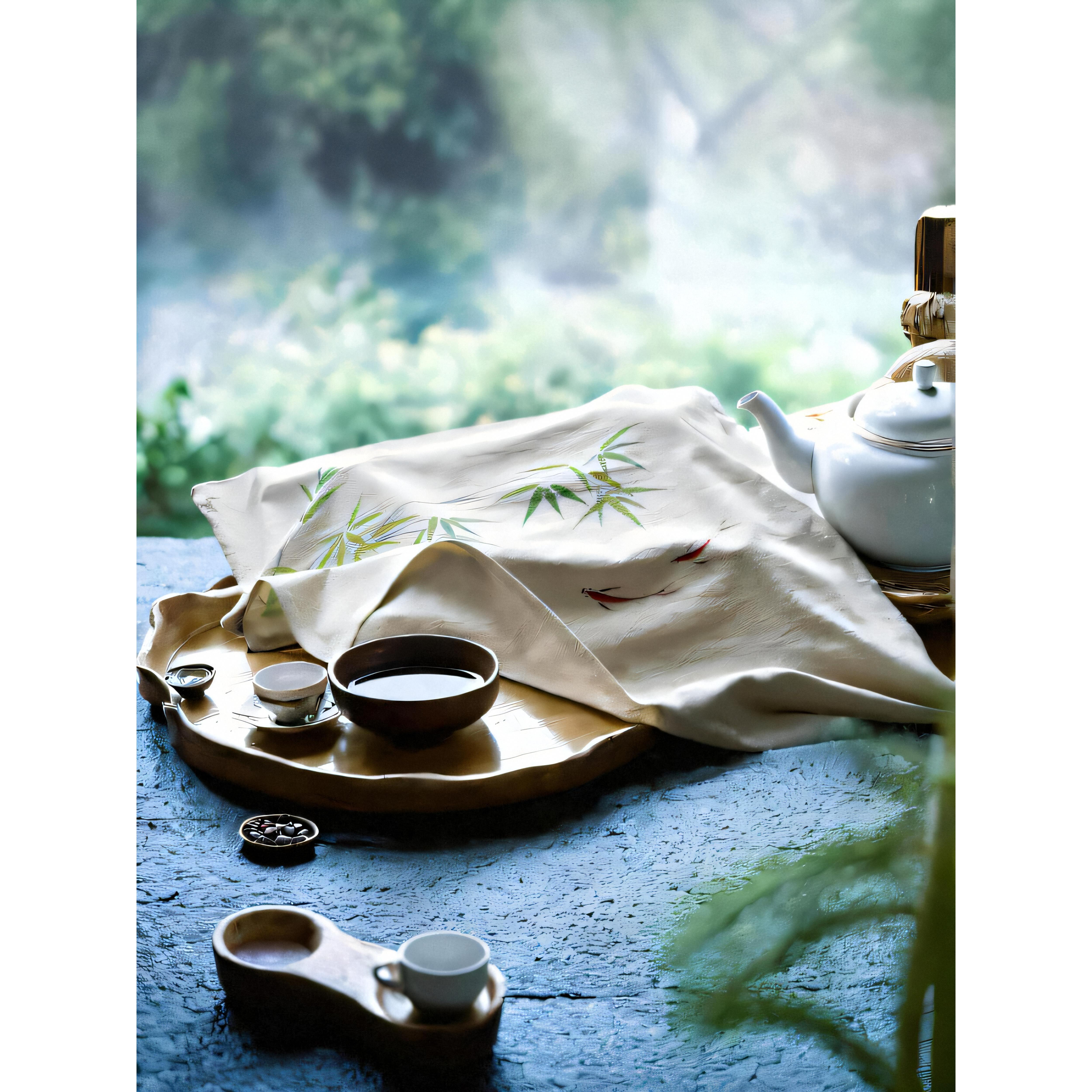 手绘茶盘防尘套布矩形棉麻茶台套巾茶具防尘台布茶杯小方巾