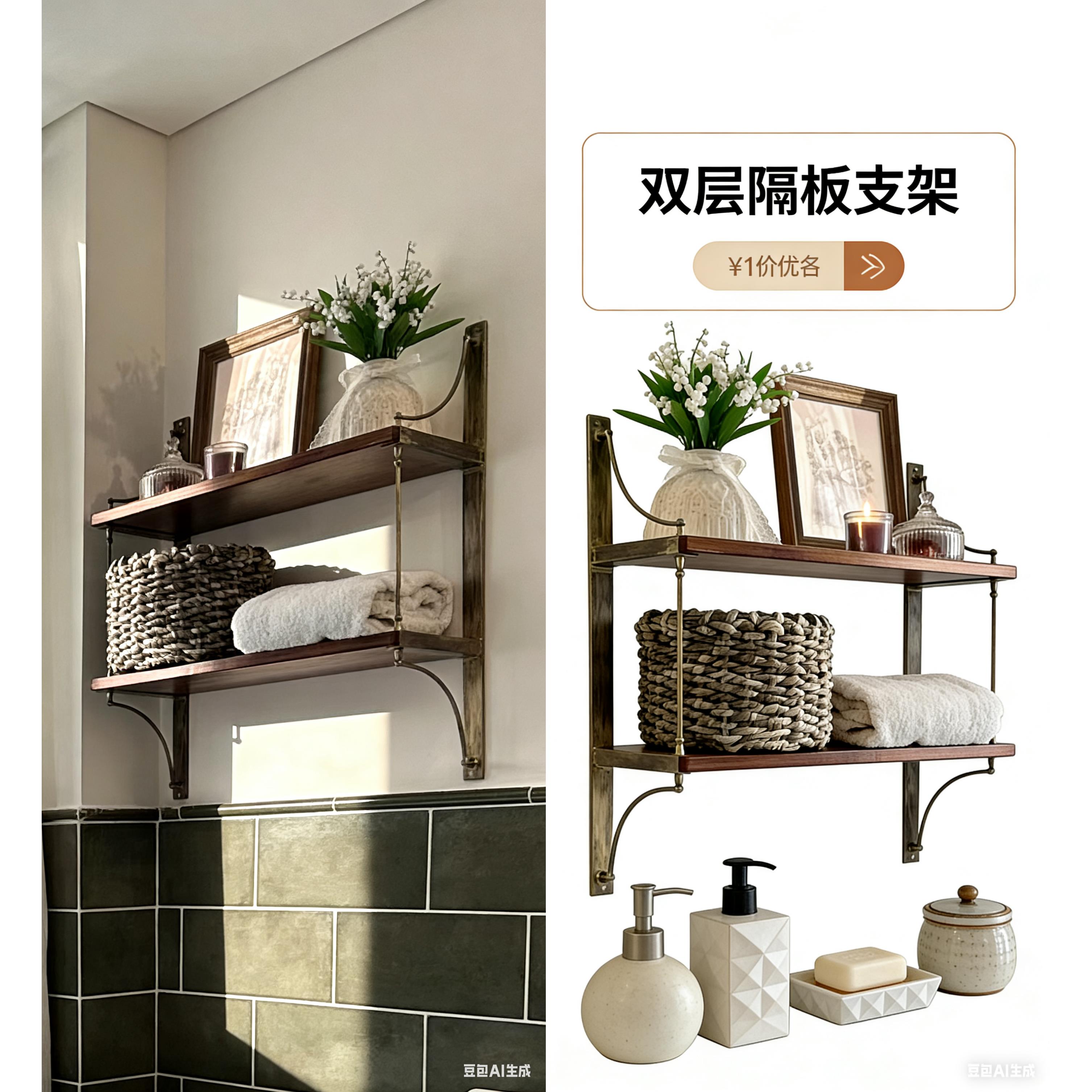 实木置物架客厅隔板收纳架家用书架书柜一体靠墙展示架