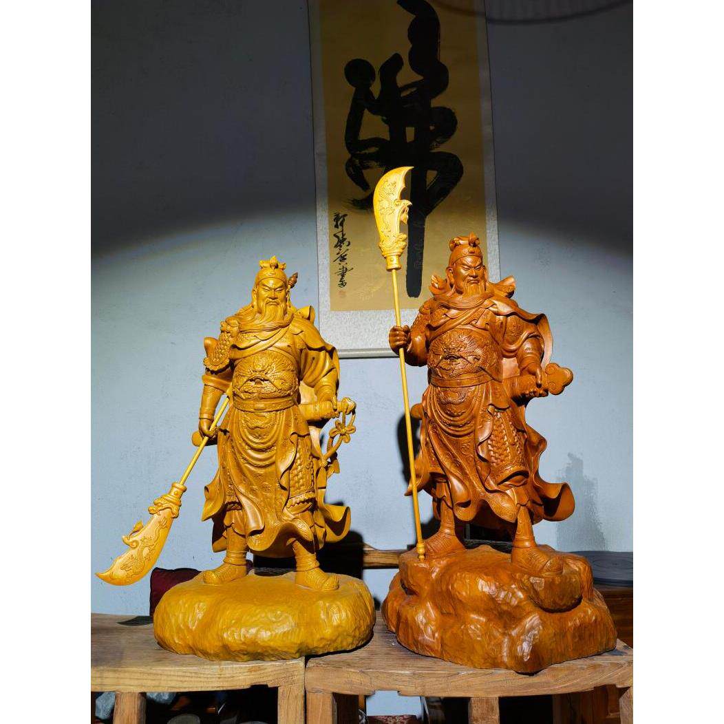 樟木关公雕像关羽武财神关二爷木雕饰品实木红木雕像佛像红豆杉木