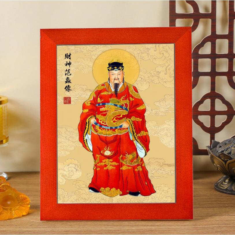 文财神范蠡画像挂画财神爷招财实木摆台佛堂客厅玄关装饰平安摆件