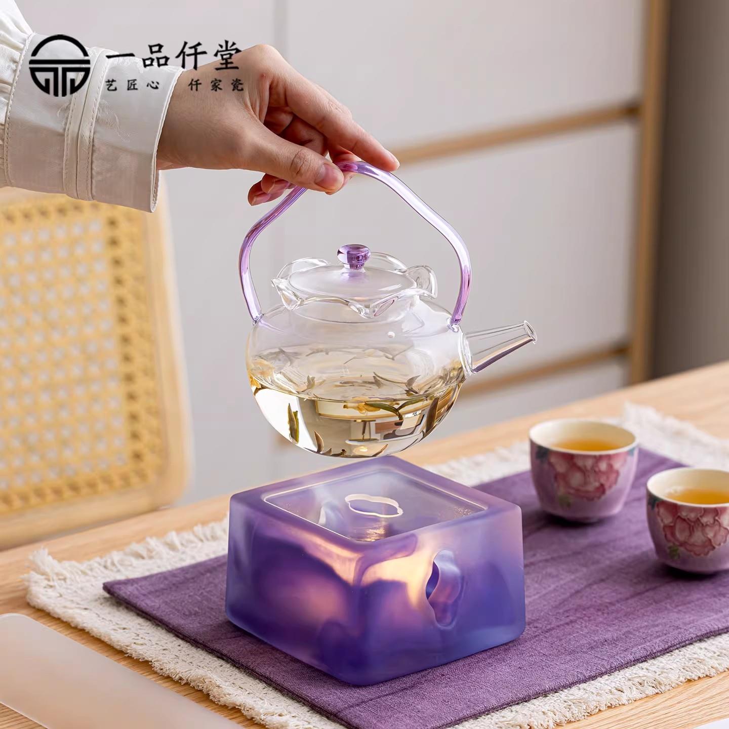 中式温茶花茶壶套装围炉煮茶泡茶壶家用蜡烛台煮茶炉玻璃高端茶具