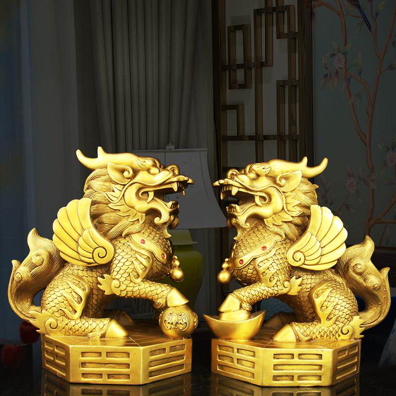 纯黄铜踩八卦麒麟摆件 中式家居吉祥装饰品 玄关客厅摆放手工动物