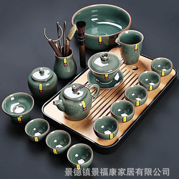 景德镇哥窑功夫茶具套装家用办公室会客中式陶瓷盖碗茶杯小泡茶组