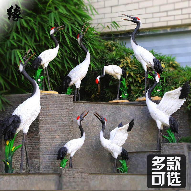 公园假山水池彷真鸟类动物仙鹤落地摆件别墅庭院丹顶鹤玻璃纤维雕